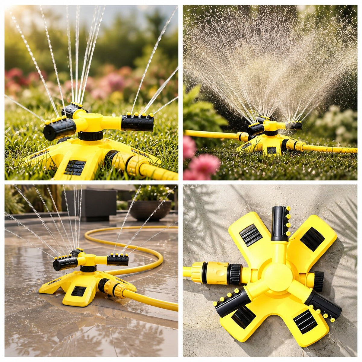 AquaWirbel 360°芝生スプリンクラー - 散水範囲調節可能、ユニバーサルホース接続
