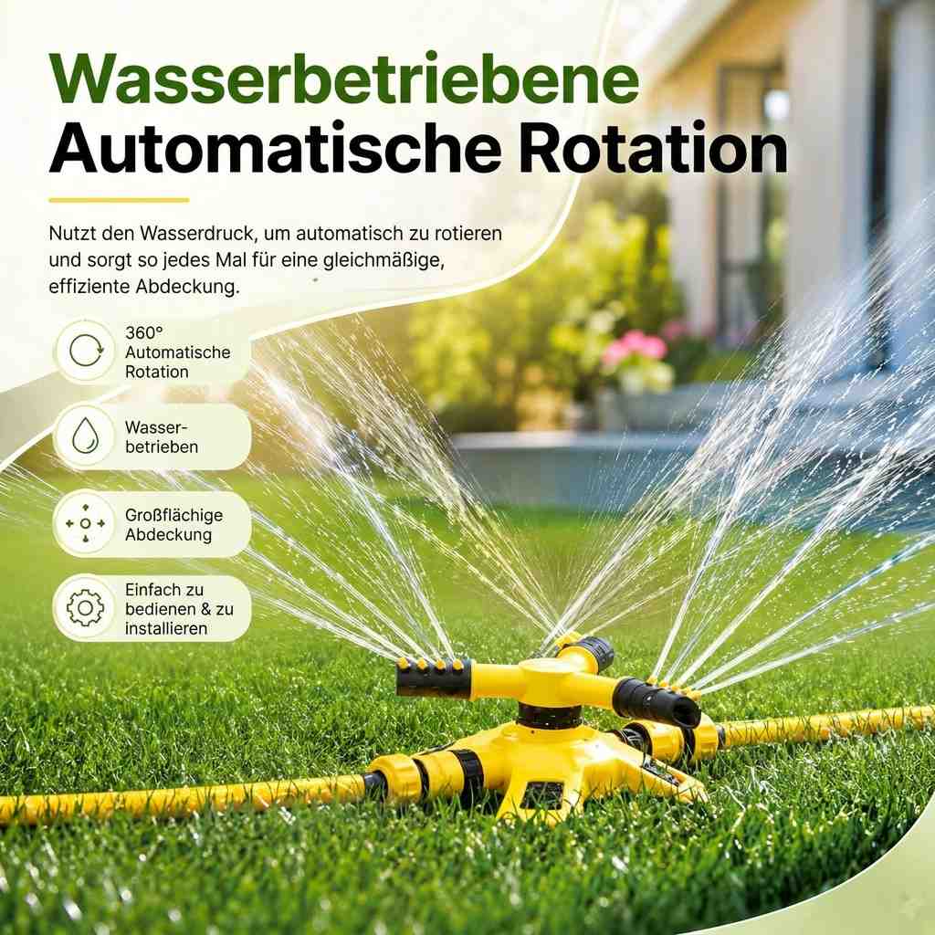 AquaWirbel 360°芝生スプリンクラー - 散水範囲調節可能、ユニバーサルホース接続