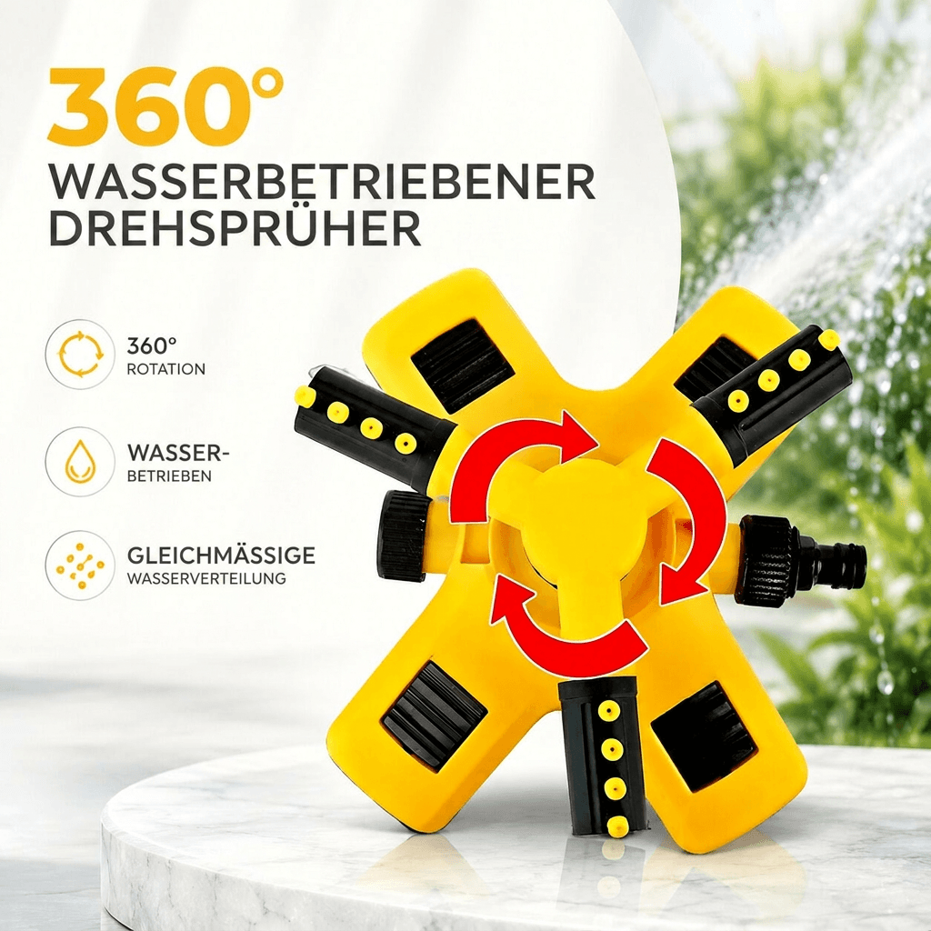 AquaWirbel 360°芝生スプリンクラー - 散水範囲調節可能、ユニバーサルホース接続