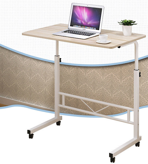 Mobile Laptop Desk On Wheels Height Adjustable With White Steel Frame And Wood Top
