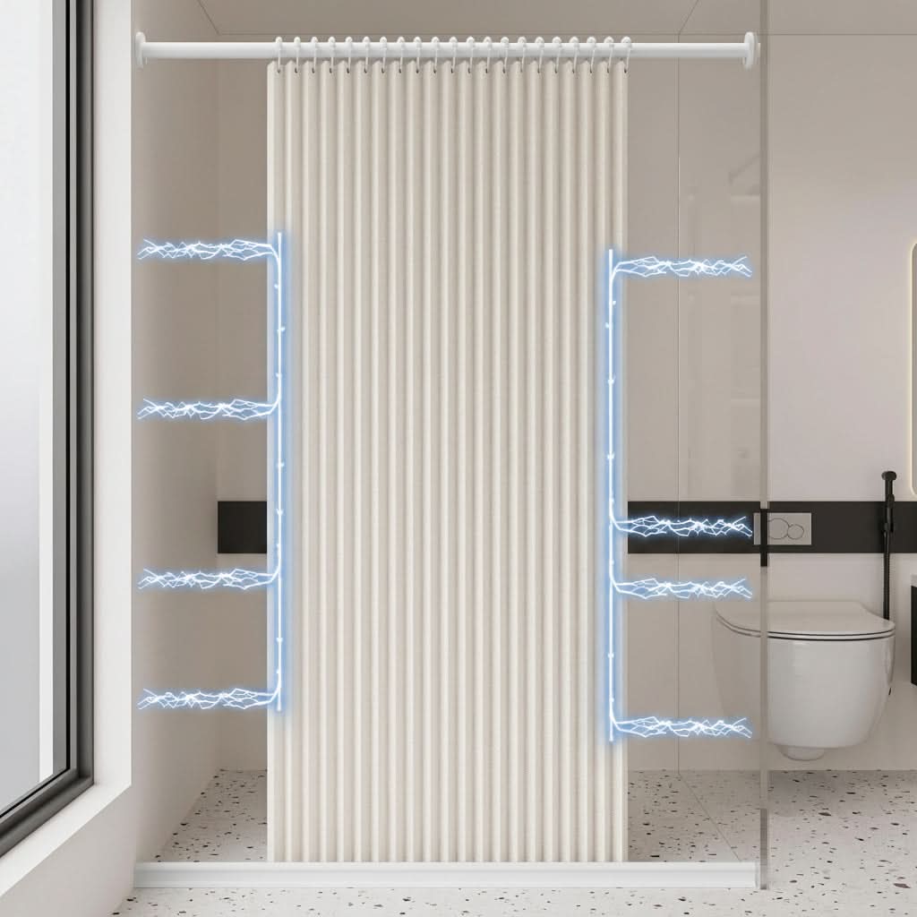 וילון מקלחת מתקפל בצורת אקורדיון CURVASHIELD — עיצוב מגנטי עמיד למים