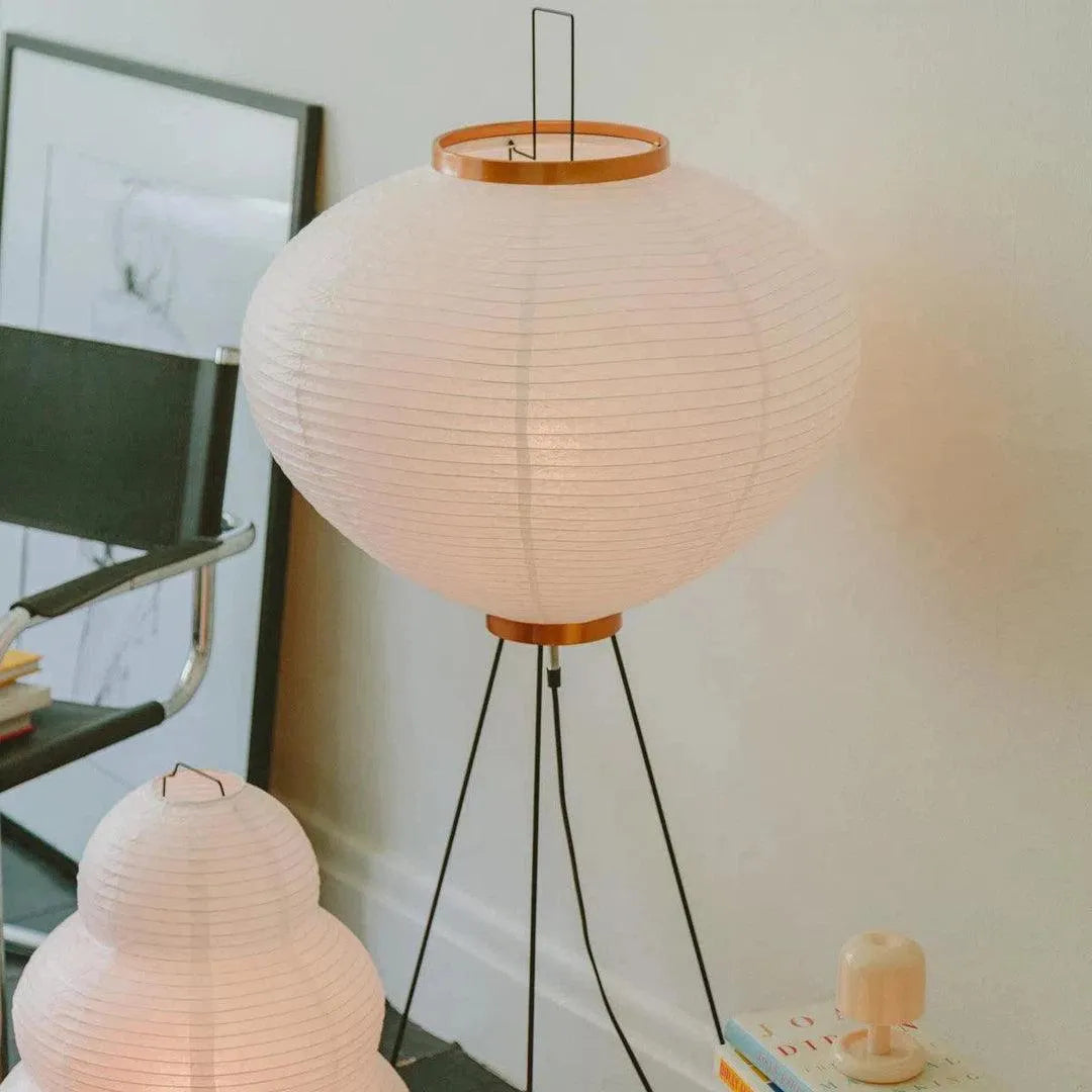 Akari Inspired Large Rice Paper Floor Lamp With Metal Frame For Ambient Lighting