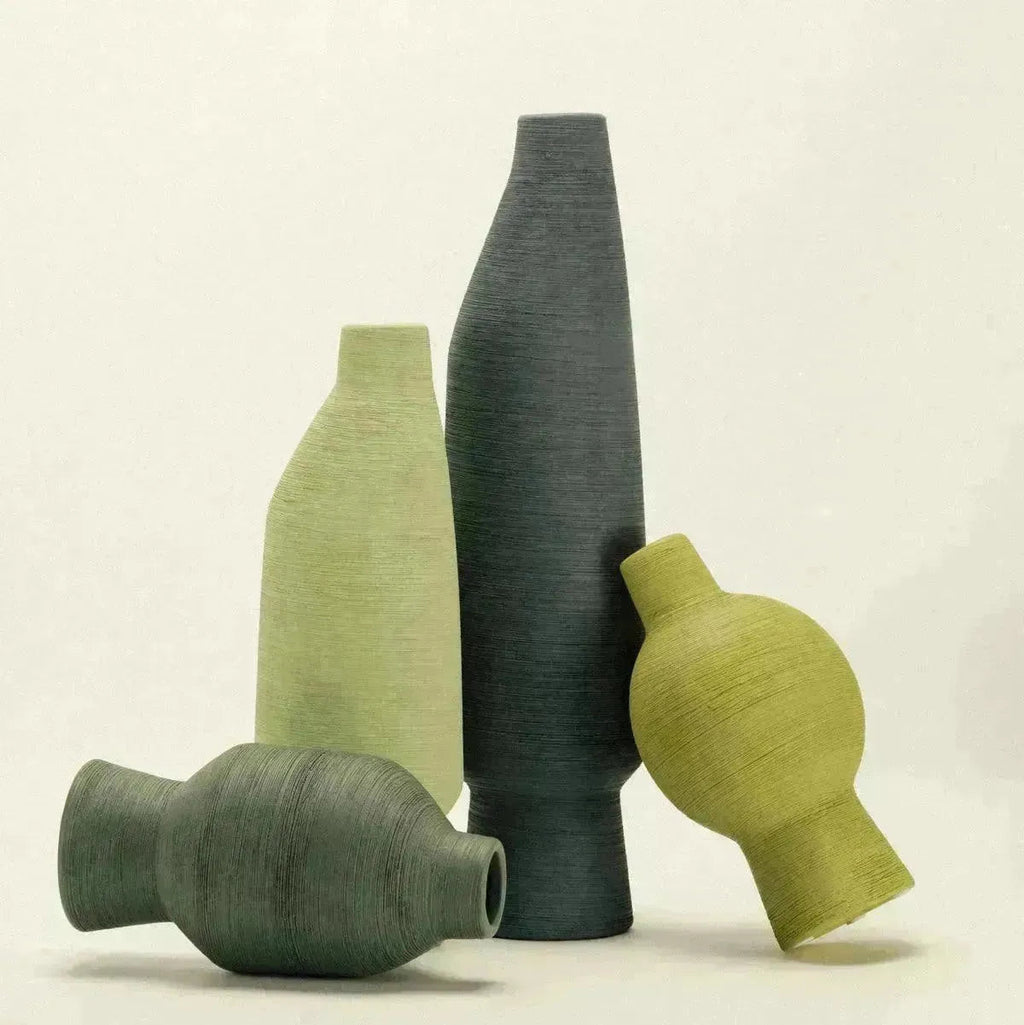 Organic Ceramic Vase In Emerald Green With Sculptural Shape For Living Room