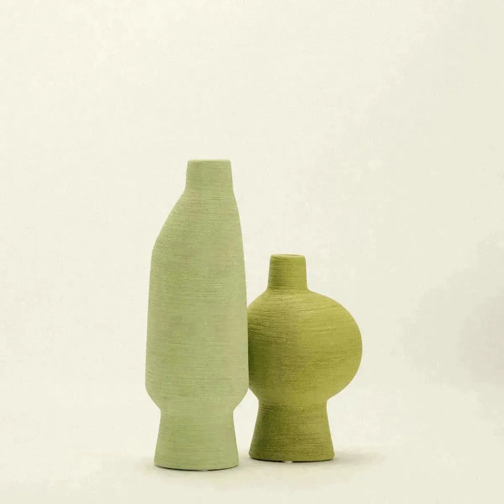 Organic Ceramic Vase In Emerald Green With Sculptural Shape For Living Room