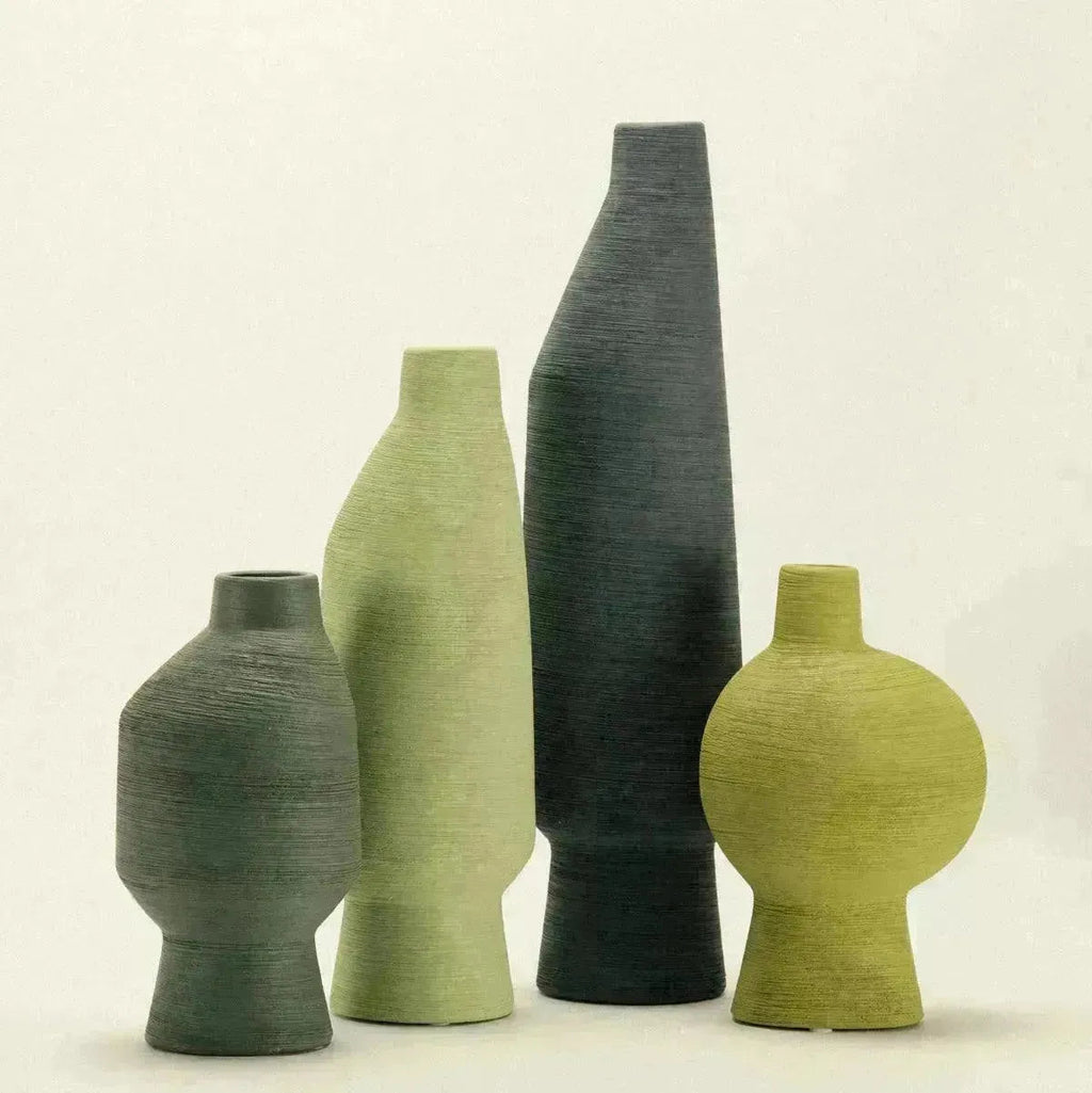 Organic Ceramic Vase In Emerald Green With Sculptural Shape For Living Room