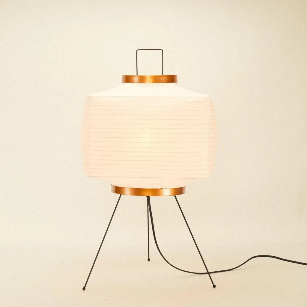Stojací lampa Akari z rýžového papíru s geometrickým japonským designem, bílá