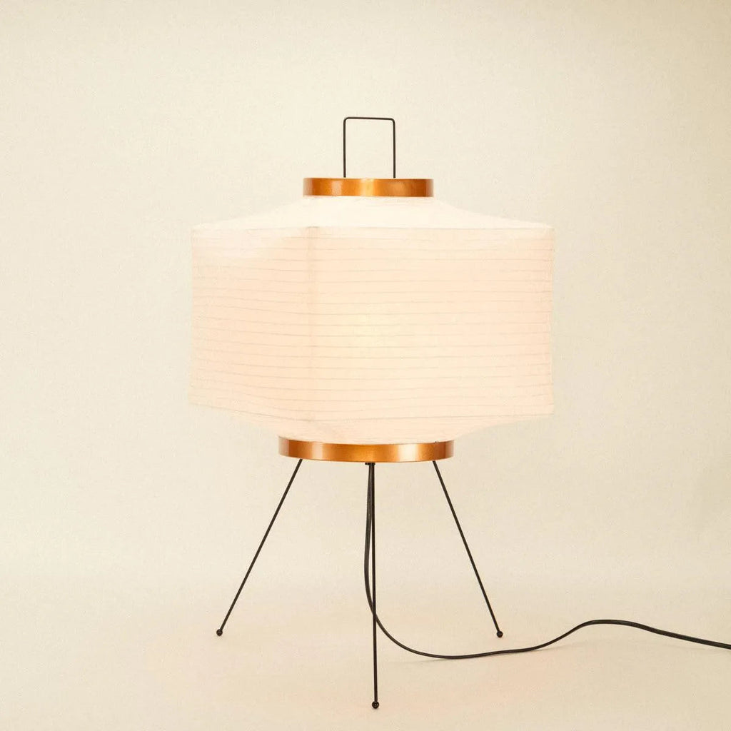 Stojací lampa Akari z rýžového papíru s geometrickým japonským designem, bílá