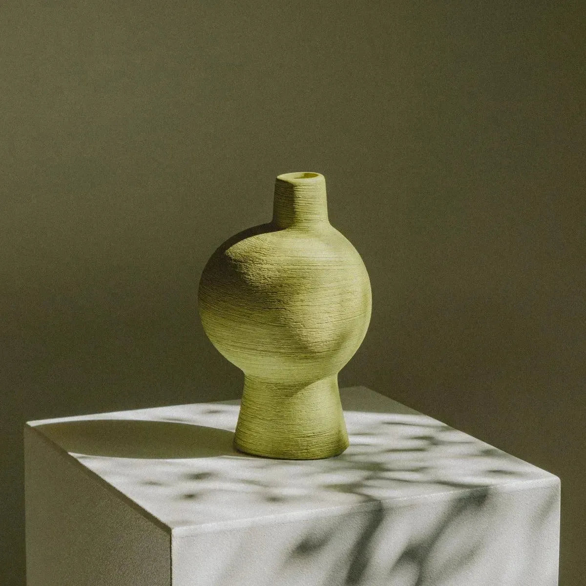 Organic Ceramic Vase In Emerald Green With Sculptural Shape For Living Room
