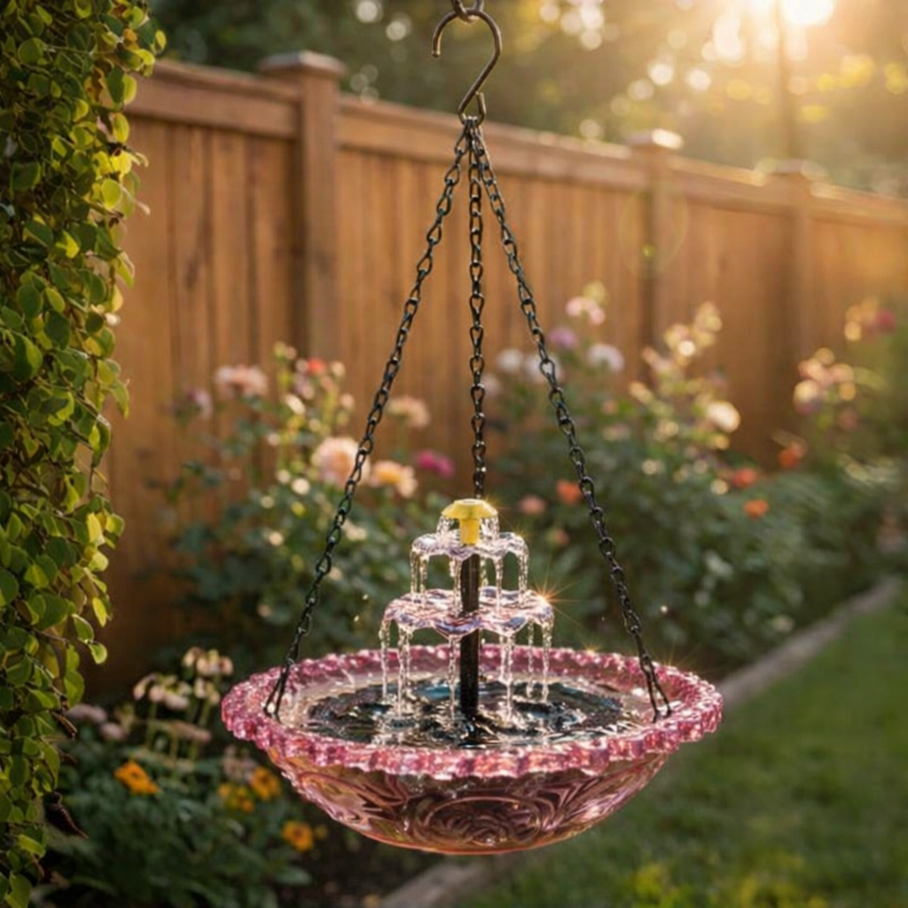 Hängender Solar-Springbrunnen mit Vogeltränke – Zweistufig, Ohne Kabel -    Zorenza