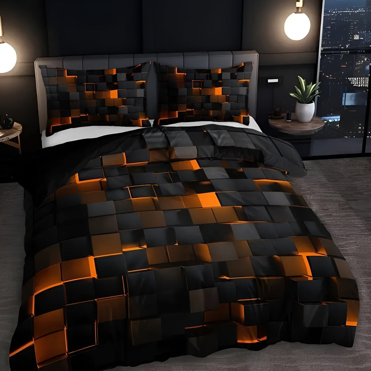 Neonara Set di copripiumino e federe 3D — Biancheria da letto con griglia futuristica da gamer