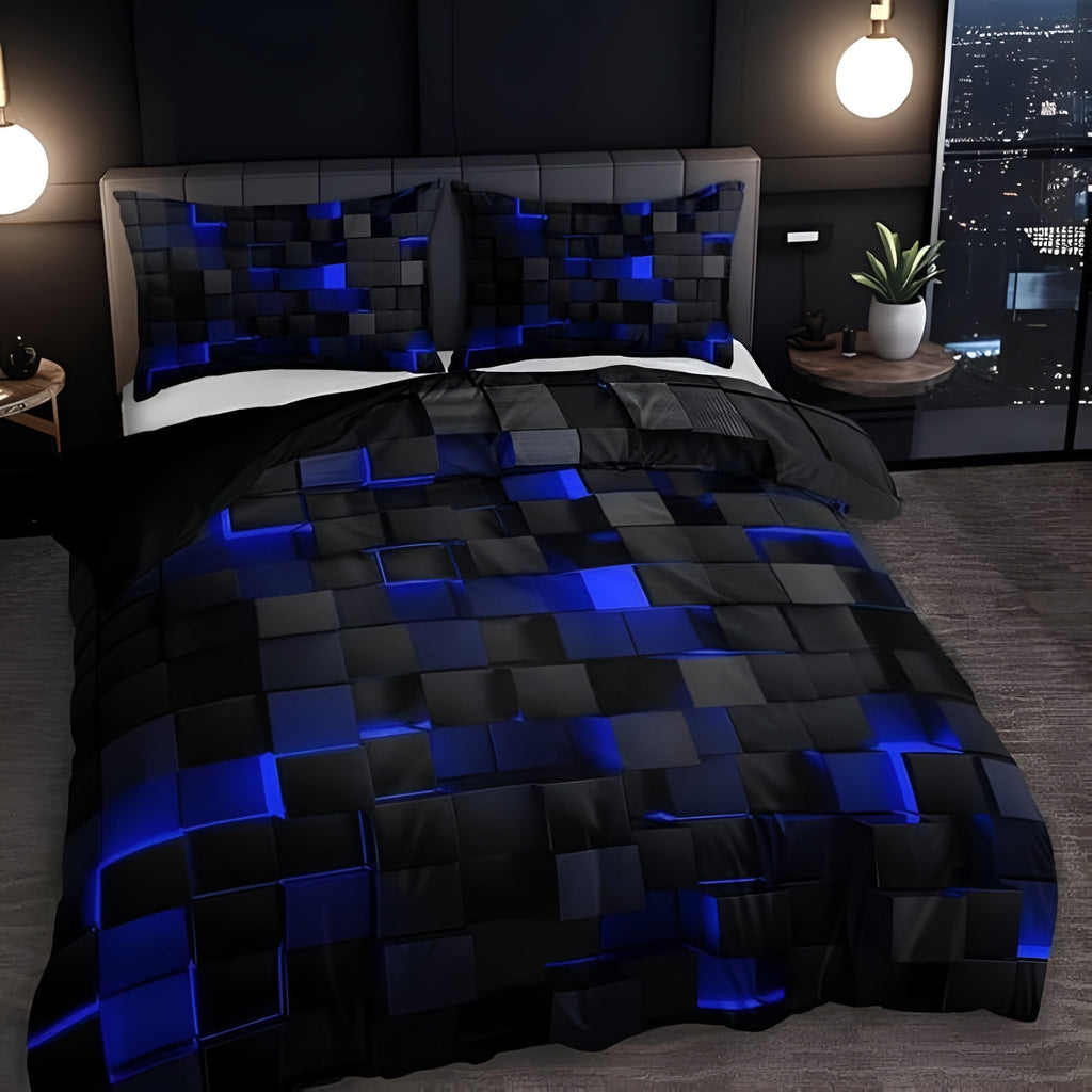 Neonara Set di copripiumino e federe 3D — Biancheria da letto con griglia futuristica da gamer