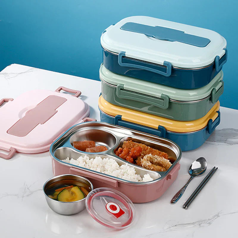 Thermo Stainless Steel Lunch Box Maintains Food Warmth Or Cold With Leakproof Compartments