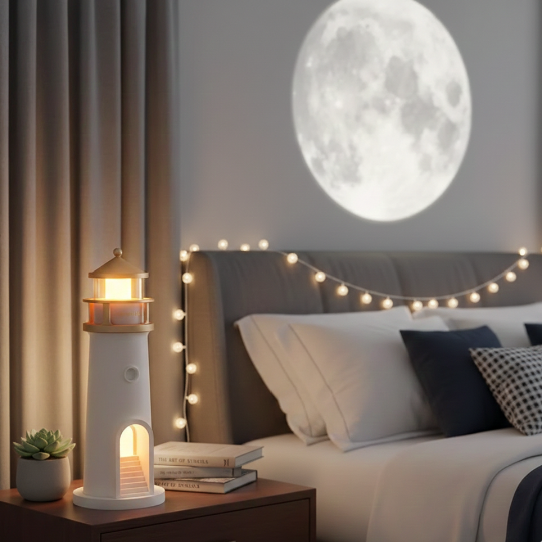 Lighthouse Night Light Projection With Bluetooth Speaker For Ambient Home Ambience And Relaxing Glow