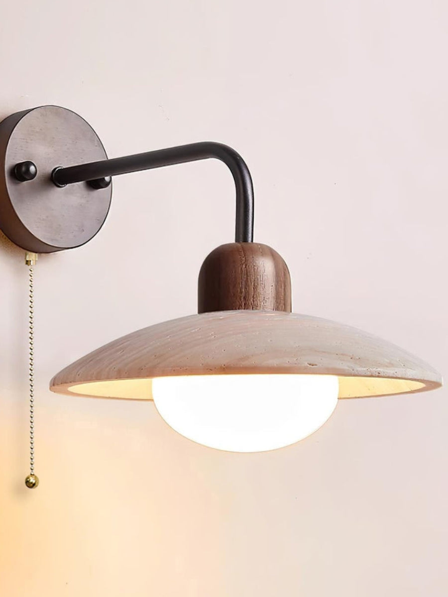Travertine Stone Wall Light With Minimalist Disc Design And Warm Glow