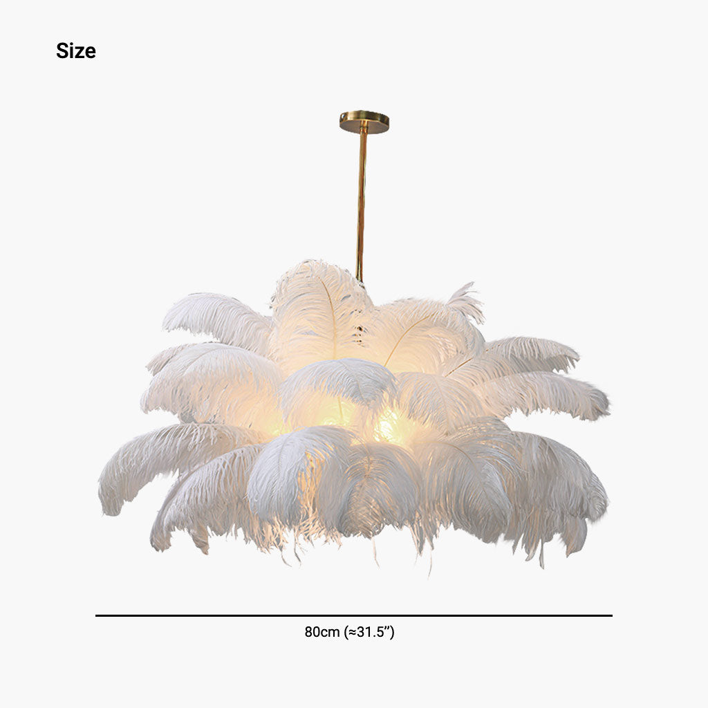 Ostrich Feather Pendant Lamp With White LED, 80cm Or 100cm, Modern Ceiling Light