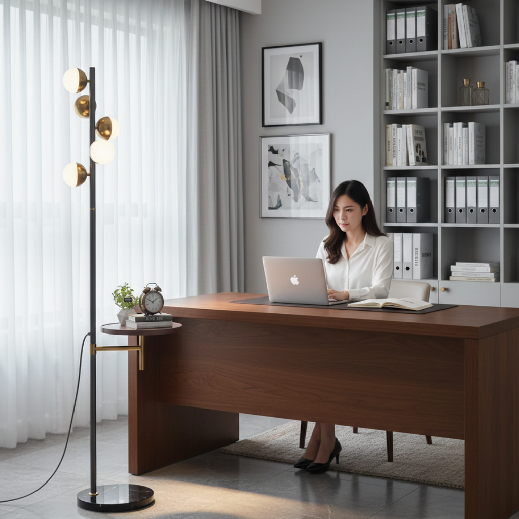 Elegant Floor Lamp With A Built In Table For Living Rooms In Nordic Modern Style