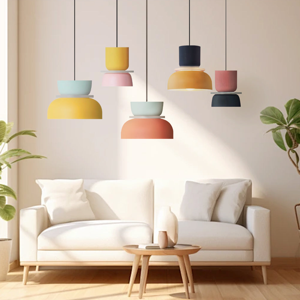 Nordic Pendant Light With Color Block Accent And Shade In Acrylic Bowl For Kitchen Or Dining Area