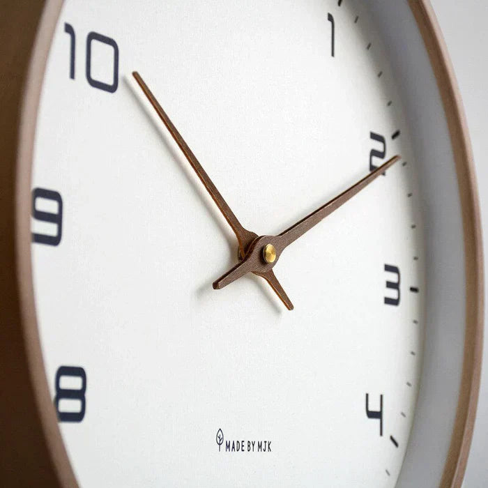Square Solid Wood Wall Clock With Brown Cream Finish, Scandinavian Design, Quiet Movement