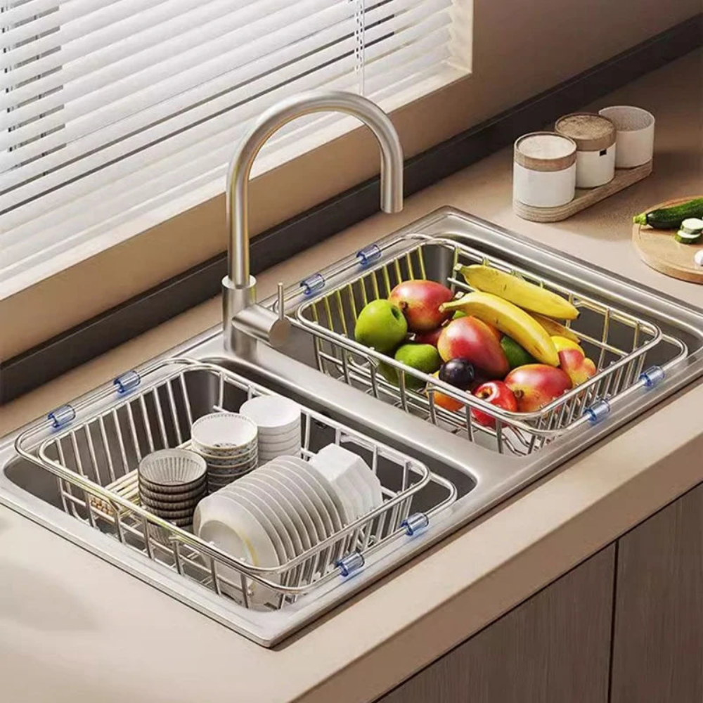 DRAINFLOW Adjustable Telescopic Sink Drain Basket – Expandable Kitchen Organizer