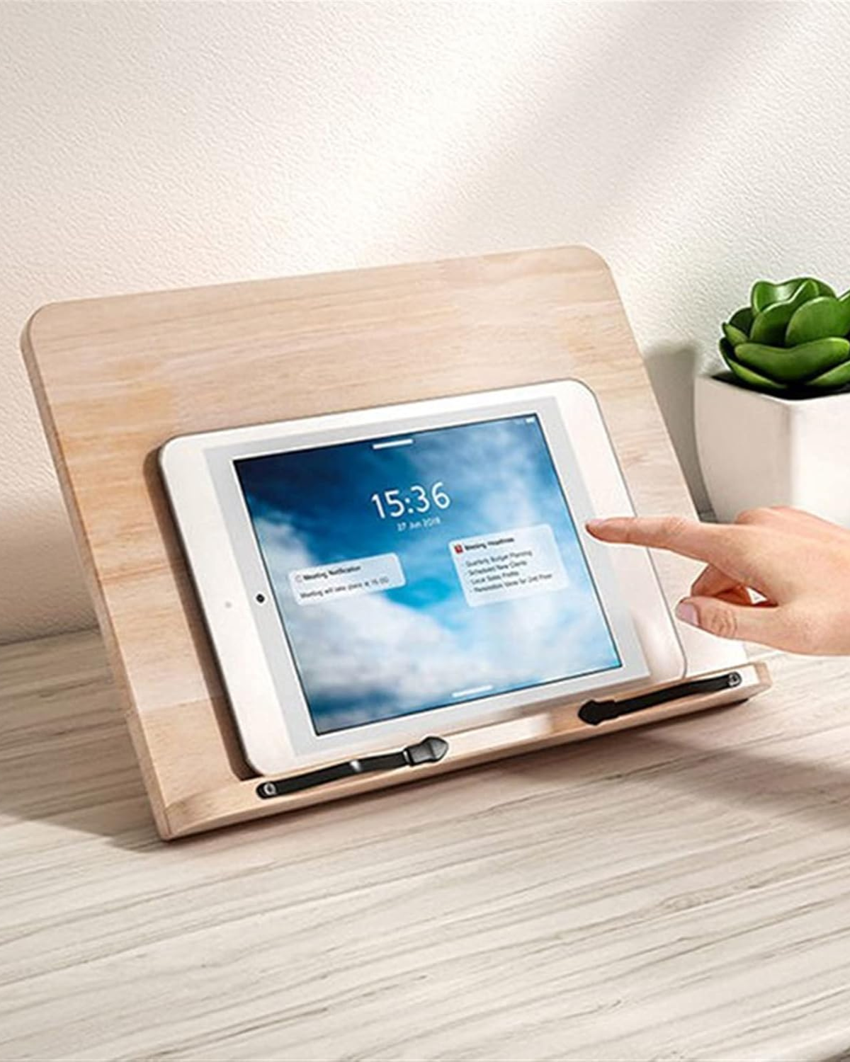 Natural Wood Adjustable Book And Tablet Stand With Metal Page Holders