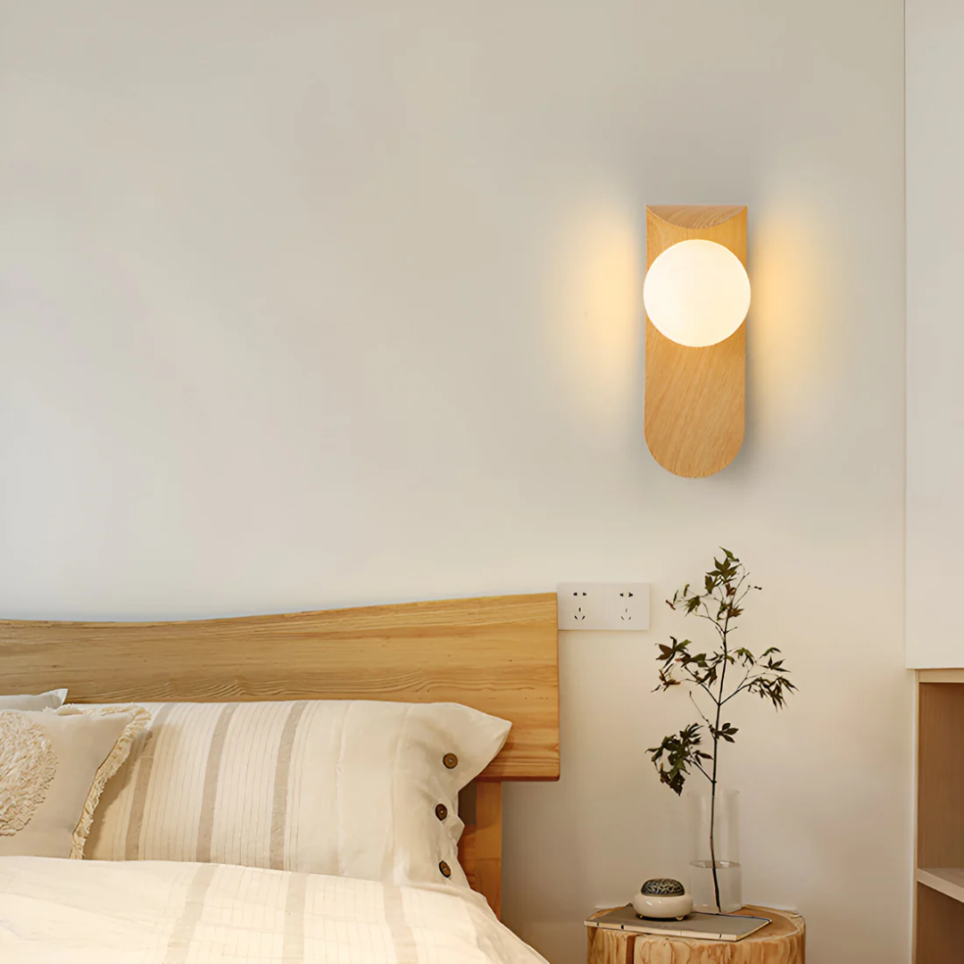 Scandinavian Wood Globe LED Wall Lamp, 1 Light, Modern Design