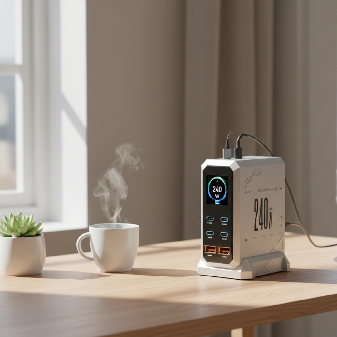 PowerMax 240W GaN Charger With Ambient Light For Fast Multi Device Recharging Anywhere
