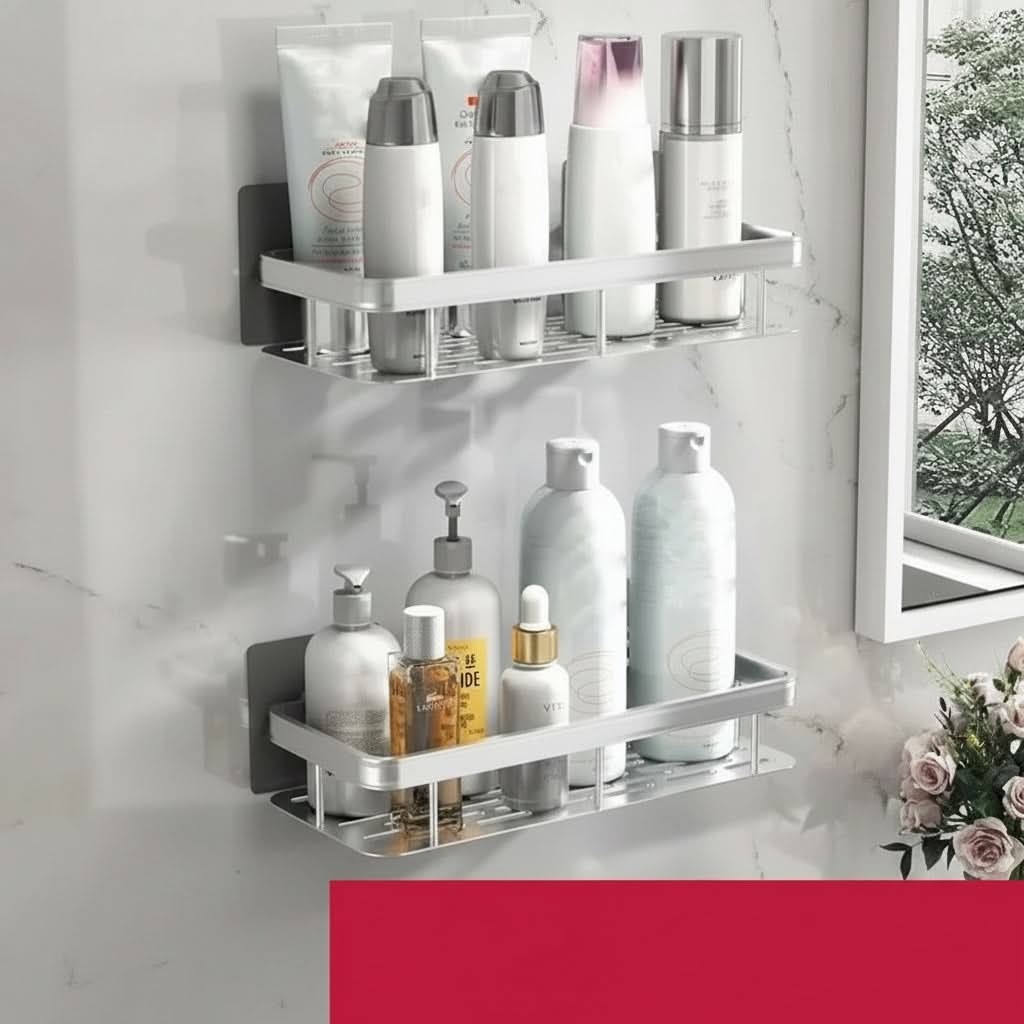 Organizer da parete per bagno ALUVAULT — Scaffale contenitore in lega di alluminio dal design elegante