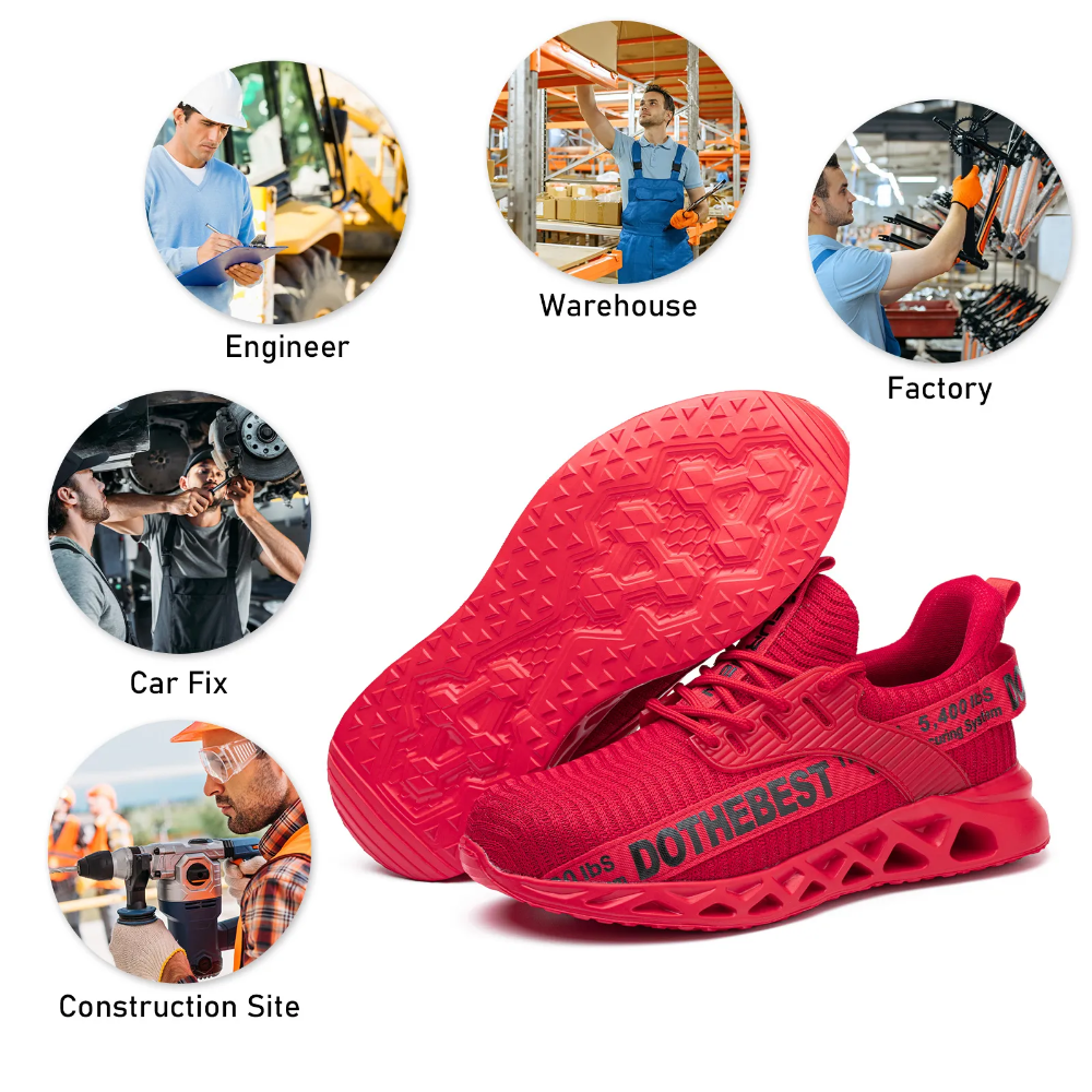 Breathable Flyknit Work Shoes With Steel Toe And Kevlar Sole