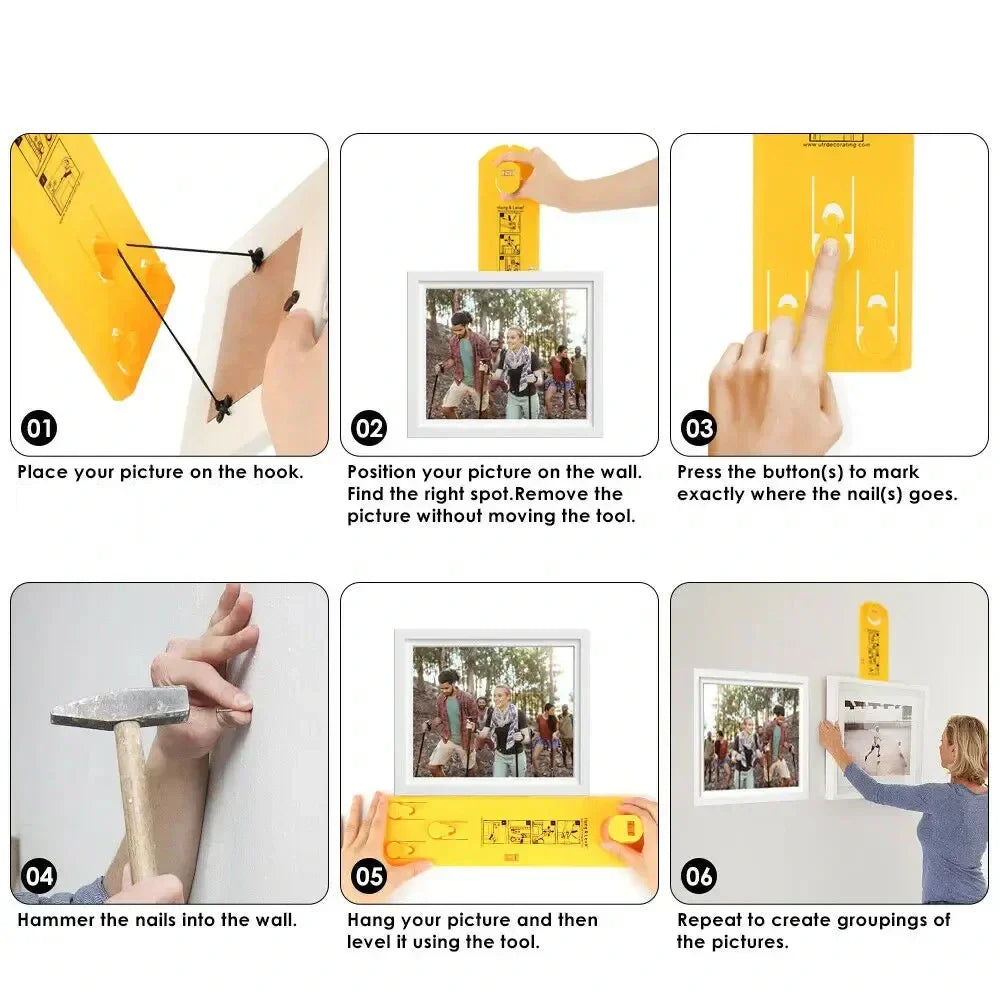 Frame Hanging Aid Tool With Level And Marking System For Precise Wall Alignment