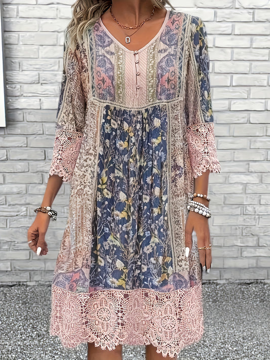 Robe Élégante à Fleurs avec Dentelle