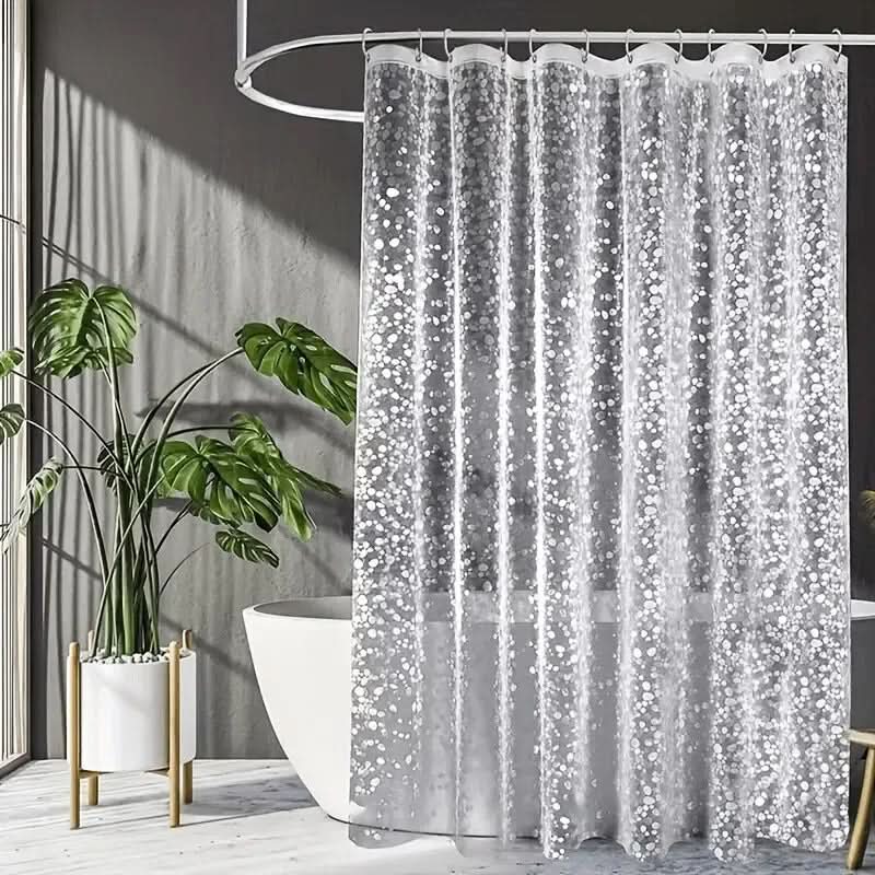 Cortina de duche transparente CLEARFLOW — Design impermeável com padrão de seixos