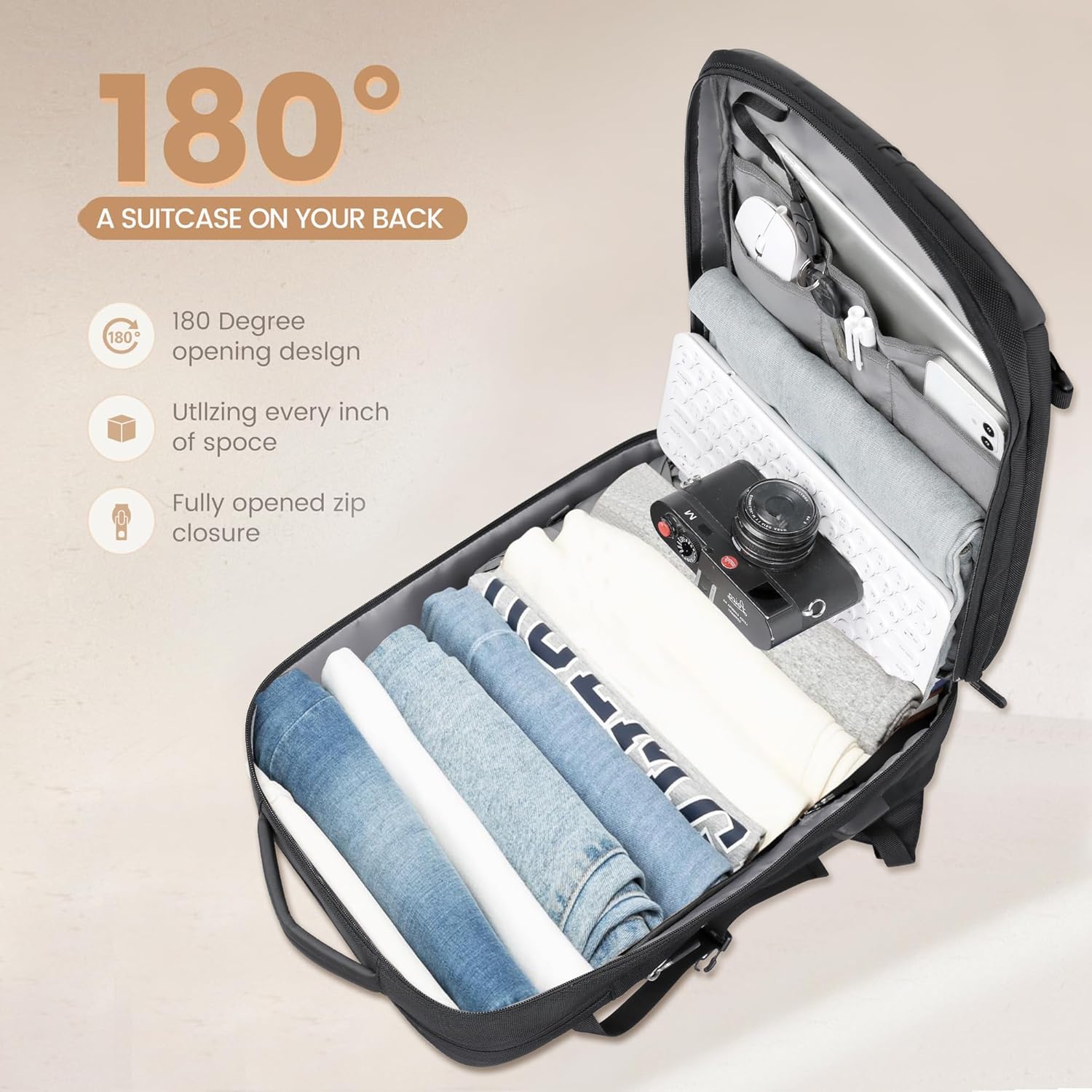 Zaino da viaggio impermeabile espandibile da 40 L con porta USB e scomparto per laptop da 17” (43.18 cm) – AirVoyage | Ka-mostore