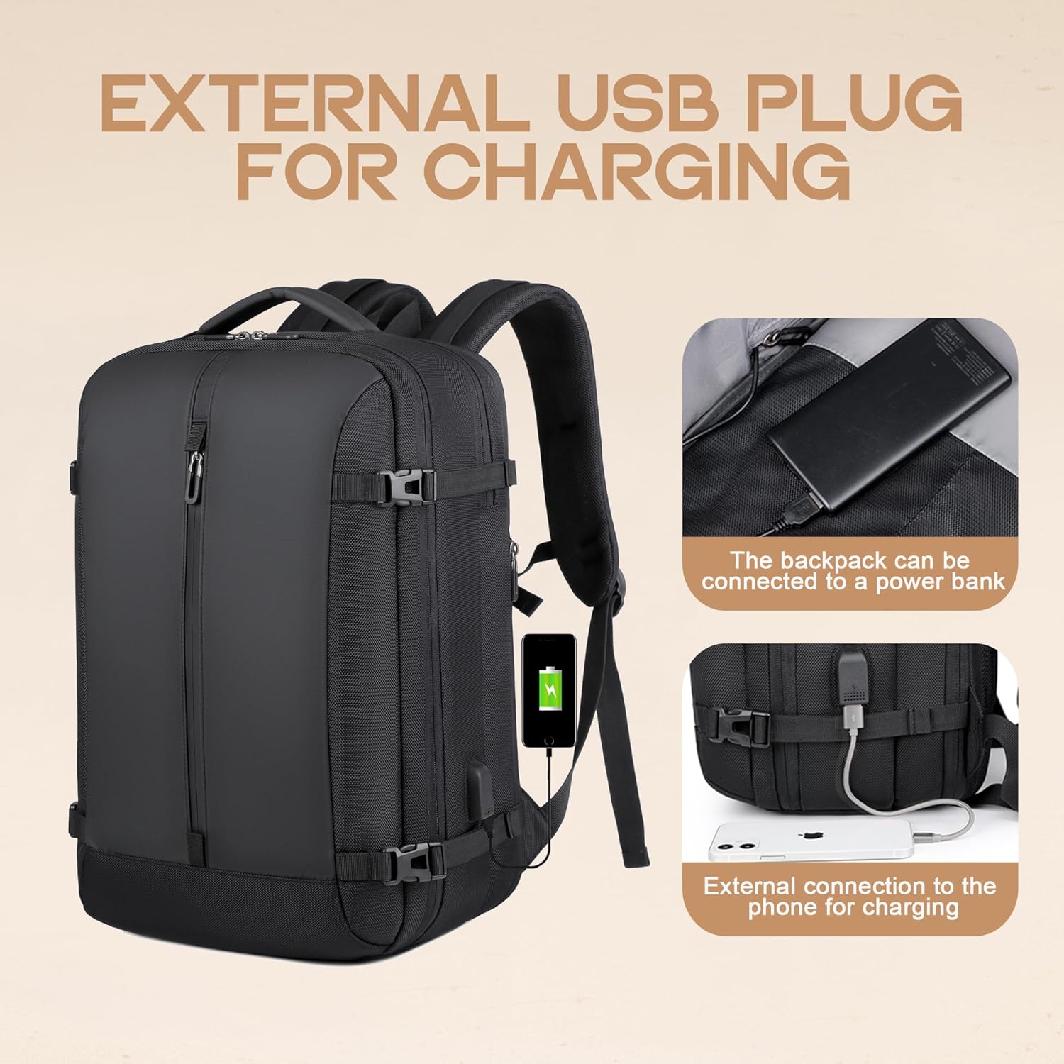 Zaino da viaggio impermeabile espandibile da 40 L con porta USB e scomparto per laptop da 17” (43.18 cm) – AirVoyage | Ka-mostore
