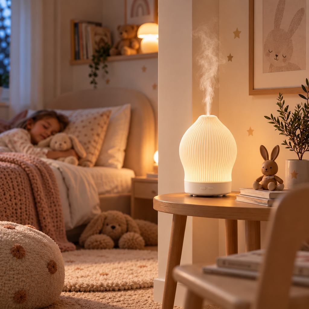 Aromadiffuser i glas — inspireret af rosenkvarts, nanodugteknologi og stemningslys