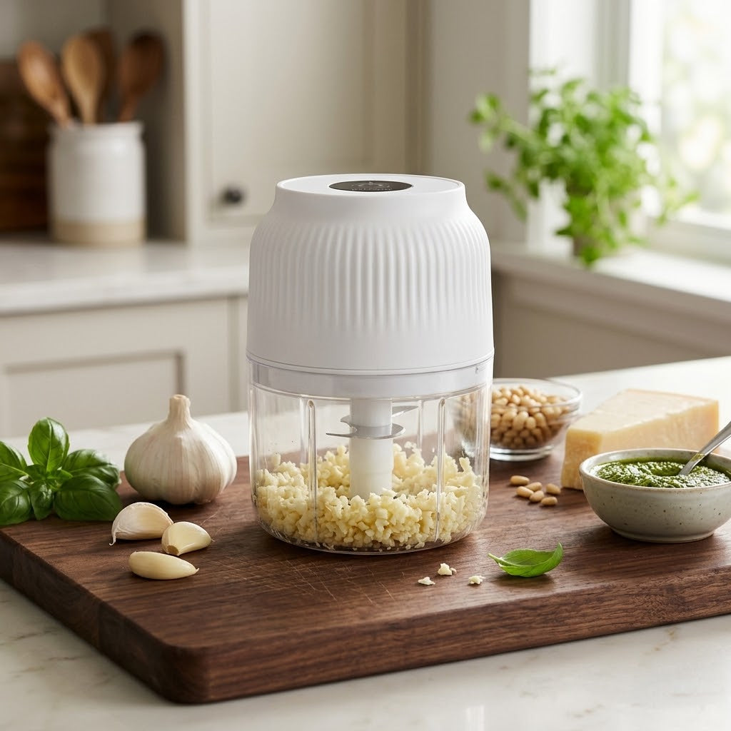 Mini Zerkleinerer elektrisch 300 ml mit Glasbehälter, USB-aufladbar -    Zorenza
