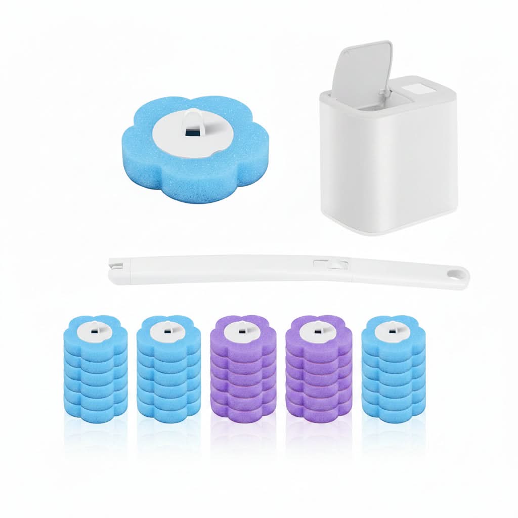 HYGIENIXPRO Wegwerpborstelset voor toilet — ergonomische lange steel, wegwerpborstelkoppen