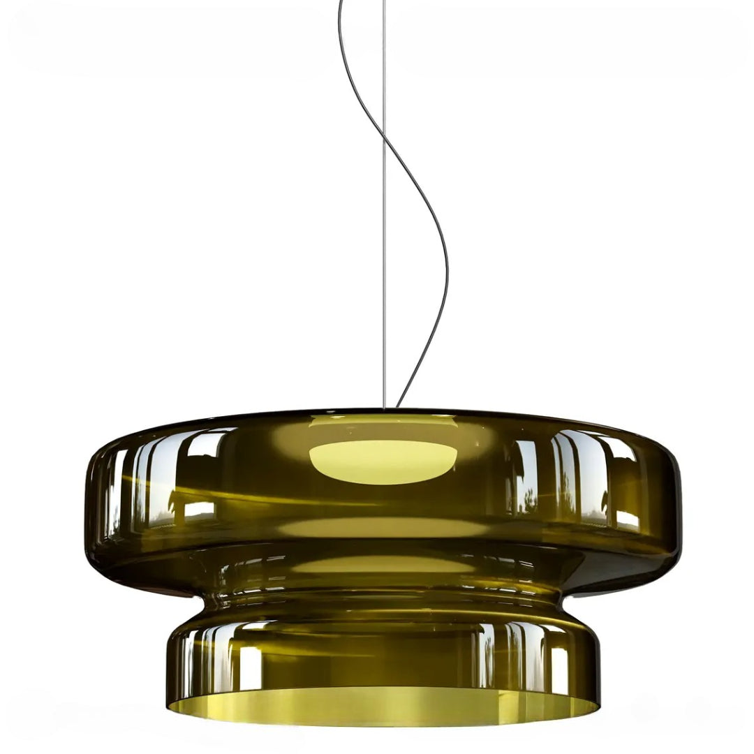 Two Tier Light With Coloured Glass, Bauhaus Style Pendant For Modern Homes Geometric Ceiling Fixture