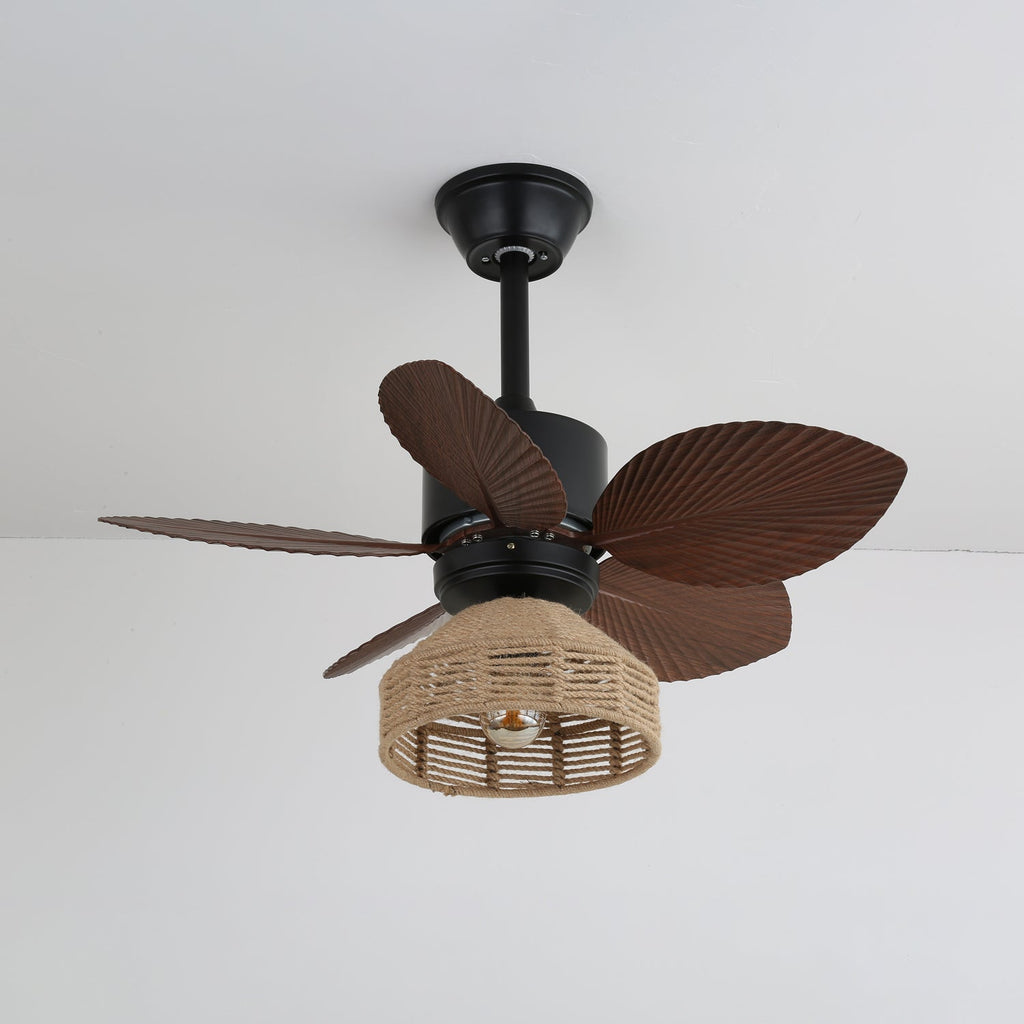 Tropical Ceiling Fan With Lighting, Rattan Finish, Diameter 76 Cm, Adjustable Speeds