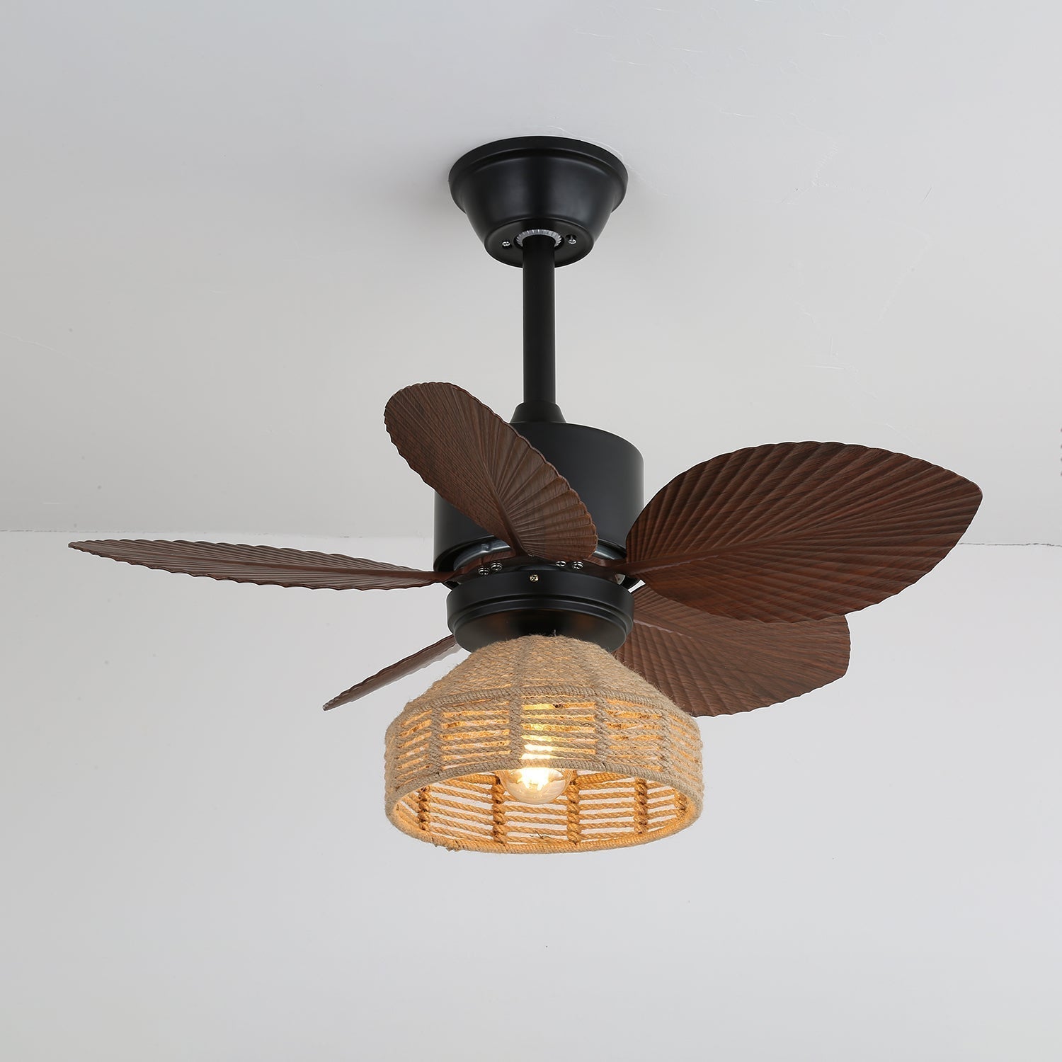 Tropical Ceiling Fan With Lighting, Rattan Finish, Diameter 76 Cm, Adjustable Speeds