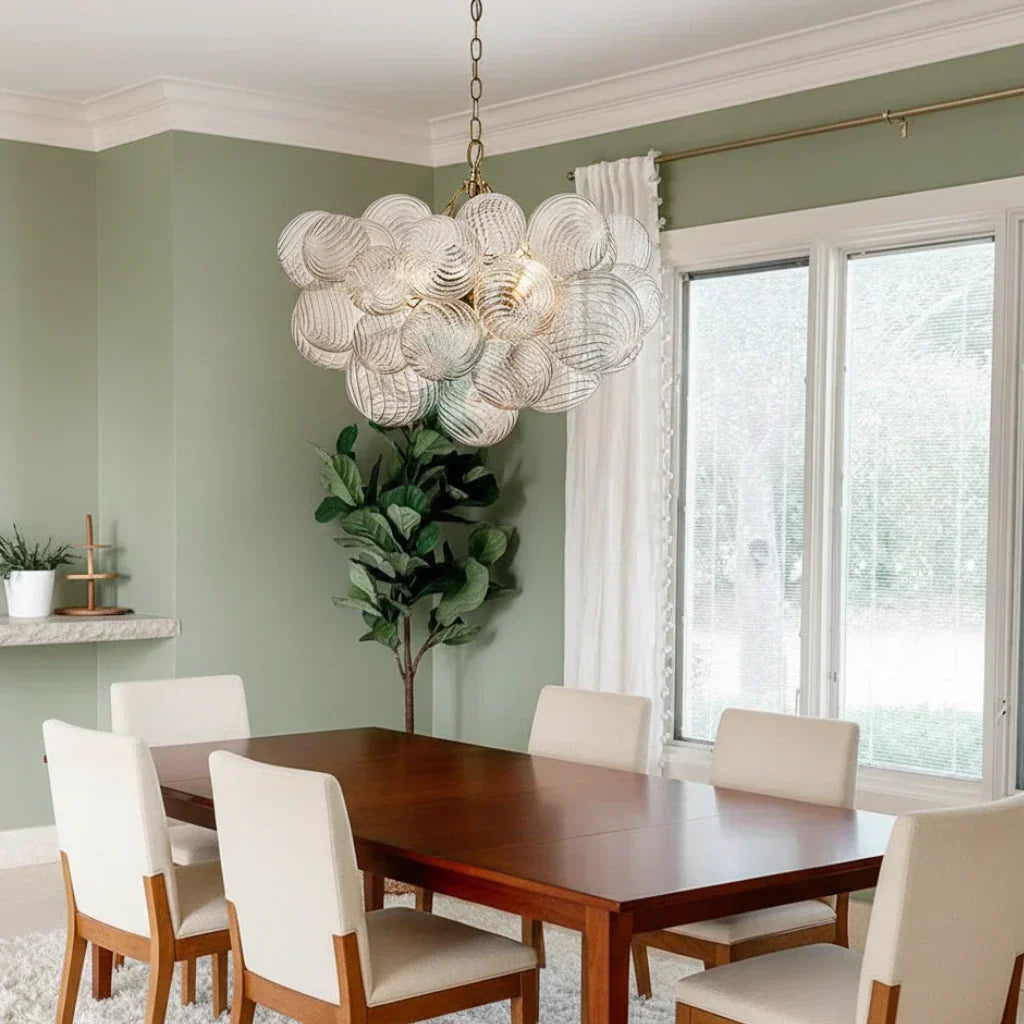 Clear Glass Bubble Chandelier With Ribbed Glass Detailing For Elegant Modern Interior Lighting