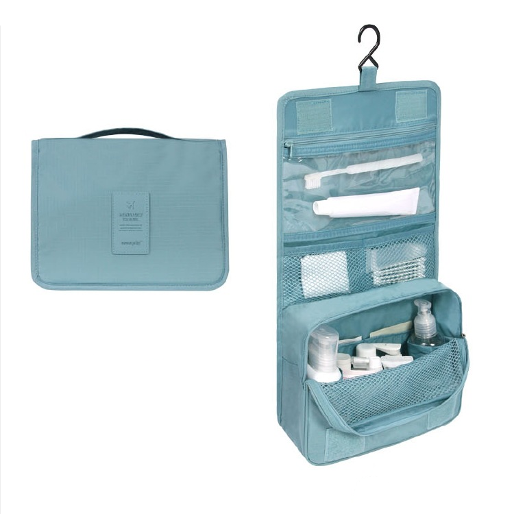 Travel Toiletry Case With Hanging Feature And Waterproof Exterior