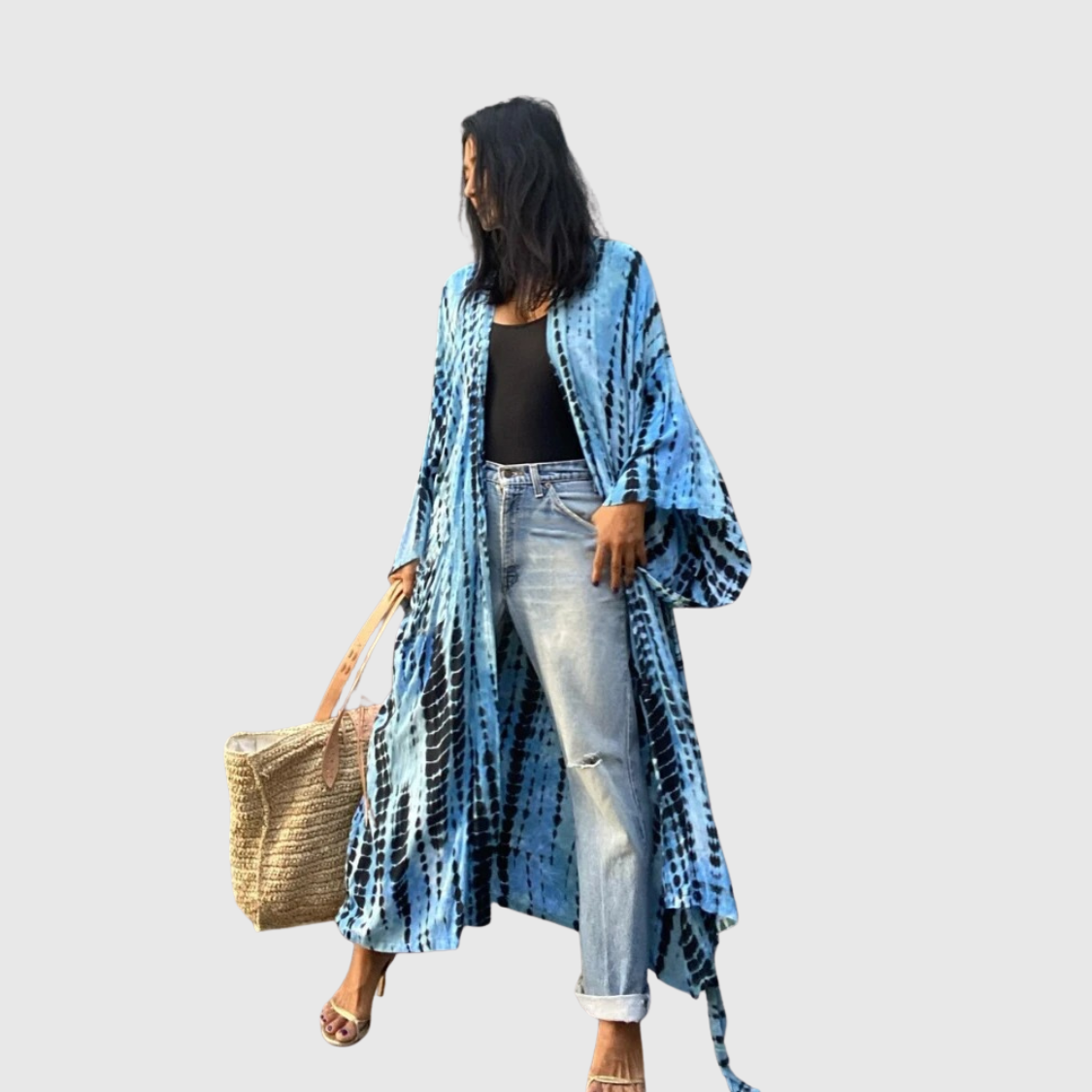 OCEANVEIL Tie Dye Beach Cover Up Kimono — Flowing Self-Belted Summer Layering Piece