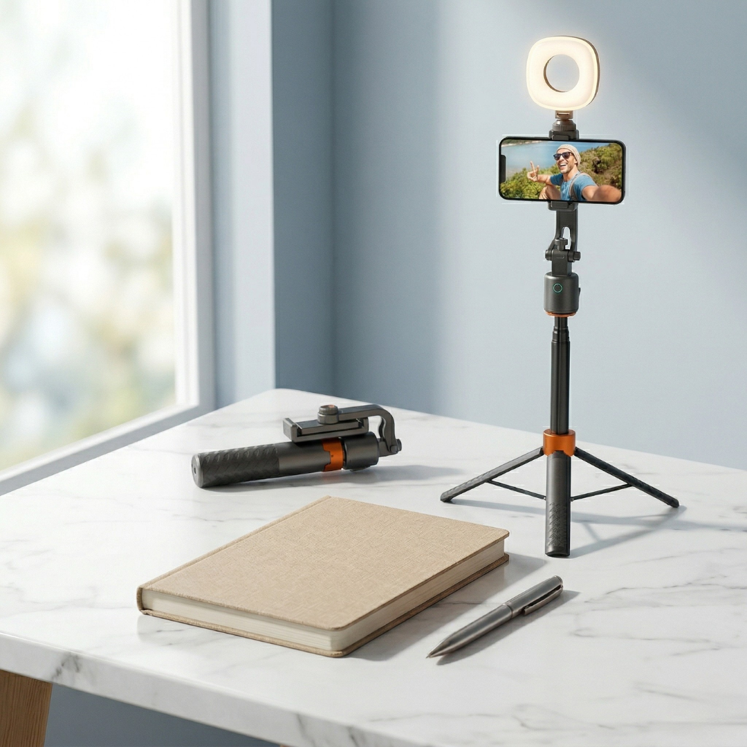Face Tracking Smart Tripod For Vlogging With 360 Degree Rotation And Dual Fill Lights