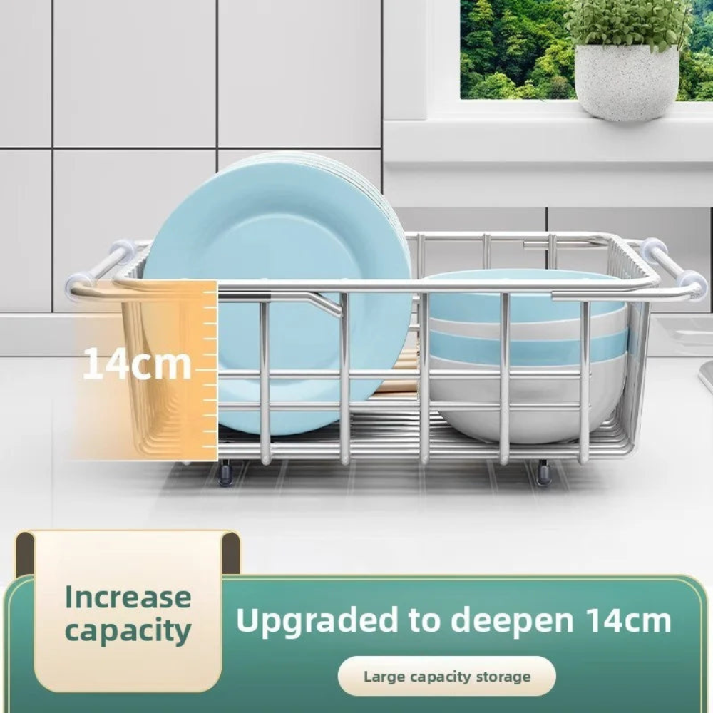 DRAINFLOW Adjustable Telescopic Sink Drain Basket – Expandable Kitchen Organizer