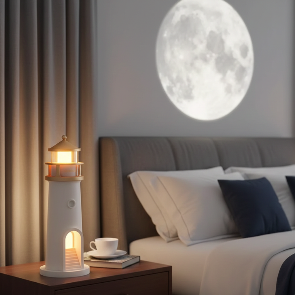 Lighthouse Night Light Projection With Bluetooth Speaker For Ambient Home Ambience And Relaxing Glow