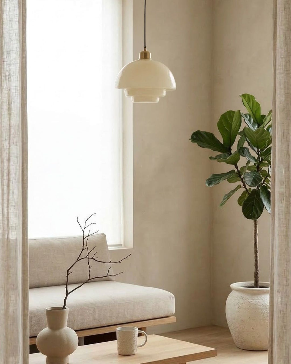 TINA Pendant Light, Mid-Century Milk-White Glass With Brushed Brass, Adjustable E27