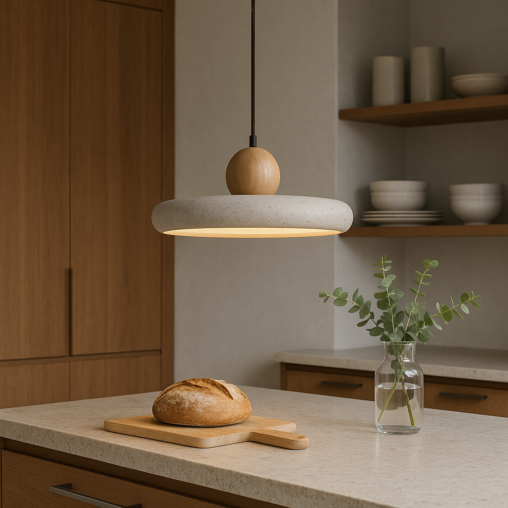 Travertine Wood Led Pendant Light For Dining Room Beige Nordic Minimalist