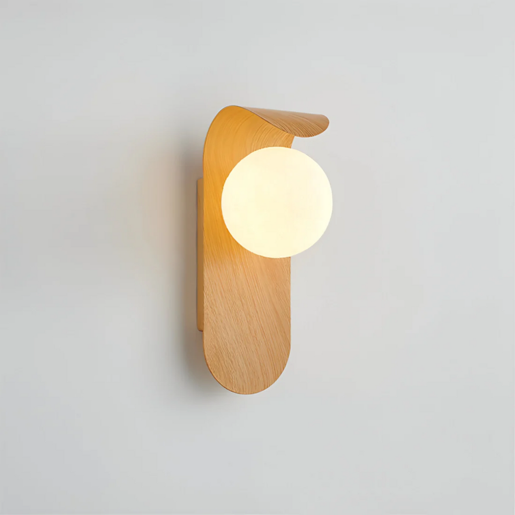 Scandinavian Wood Globe LED Wall Lamp, 1 Light, Modern Design