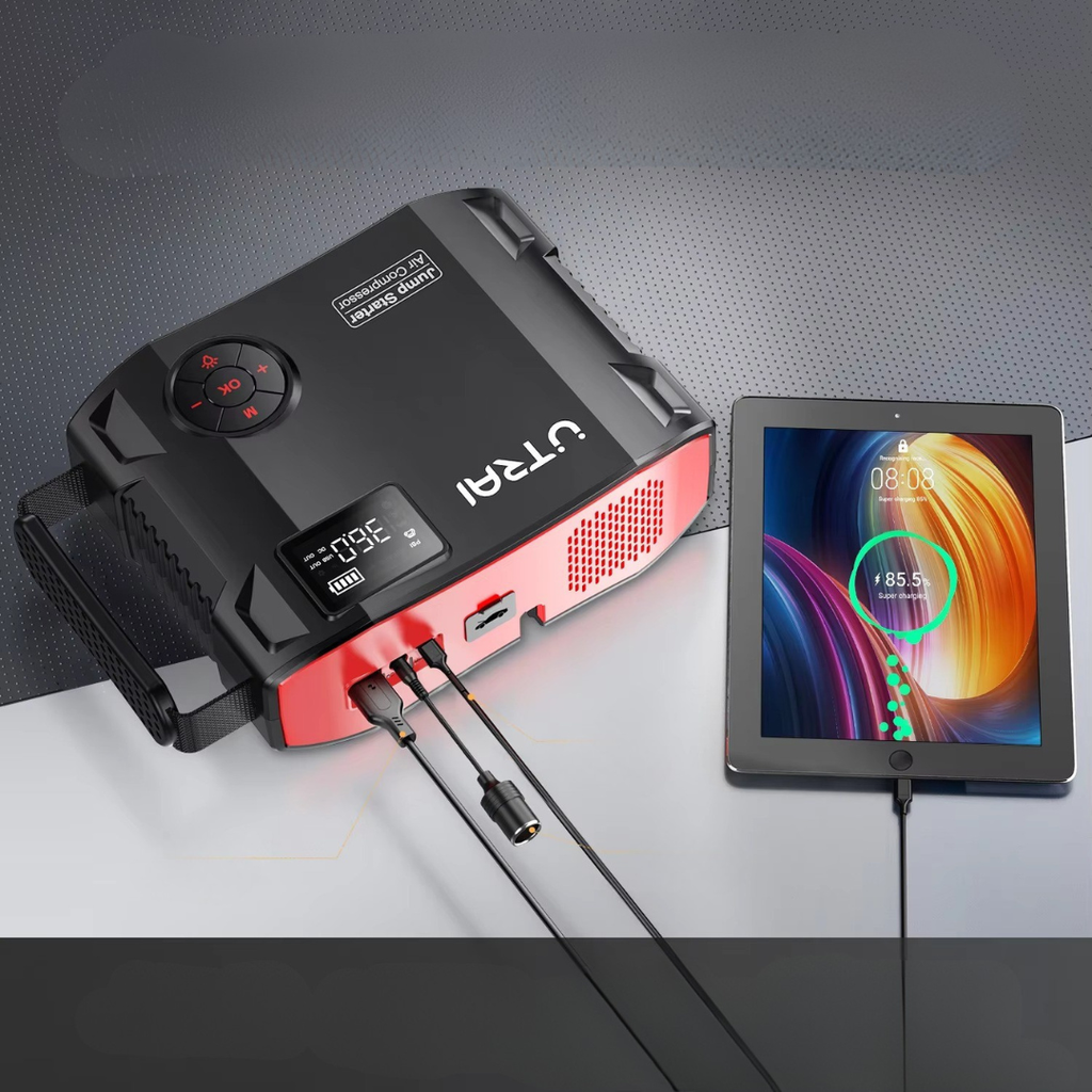 Utrai 2000A Jump Starter Power Bank Portable Car Emergency Kit With Air Compressor And LED Light