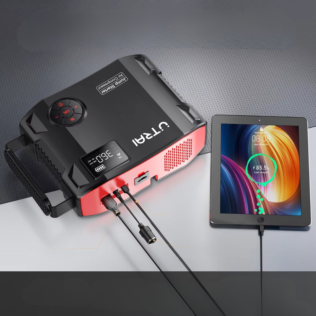 Utrai 2000A Jump Starter Power Bank Portable Car Emergency Kit With Air Compressor And LED Light